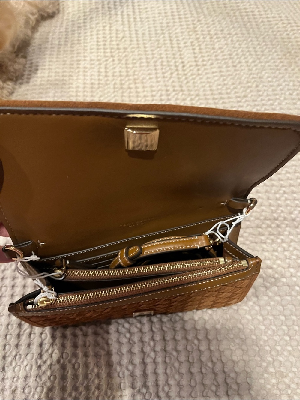 Tory Burch Chestnut Brown Woven Leather Crossbody with Pouch - Picture 4 of 5